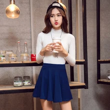 Women Summer Skirt Soft Casual Adult Chic Polyester High Waist Student Spring Mini Short Pleated Solid Elastic