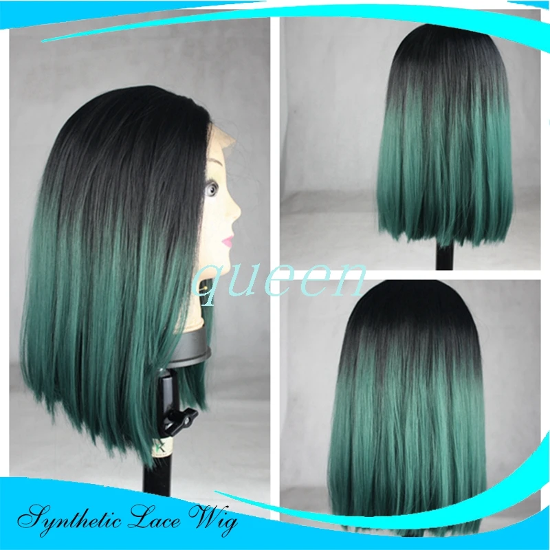 Online Shop Turquoise Wig Ombre Dark Green Straight Short Bob
