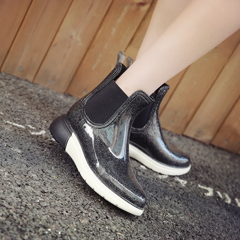 

Fashion Crystal Women Boots Water Shoes Waterproof Summer Rain Boots Adult Thick Bottom Ankle Boots Shoe Cover Rubber Shoes