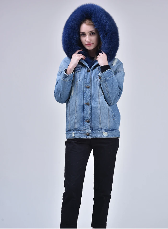 Women Denim Jacket With Fur hood Women Autumn Winter Denim Jacket Warm Upset Jacket Vintage Long Sleeve Loose Jeans Coat Outwear