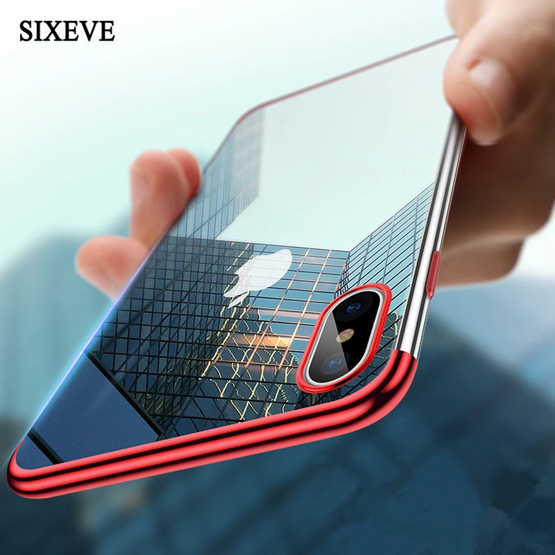 

SIXEVE Crystal Plating Phone Case For iPhone X 8 7 6 6S Plus Clear Rubber Shockproof Cover For iPhone 6Plus 6SPlus 7Plus 8Plus