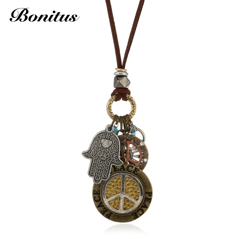 

[Bonitus Jewelry]2018 New Fashion Statement Necklaces Vintage Mysterious Accessory With Sign of Peace For Women 06N3207