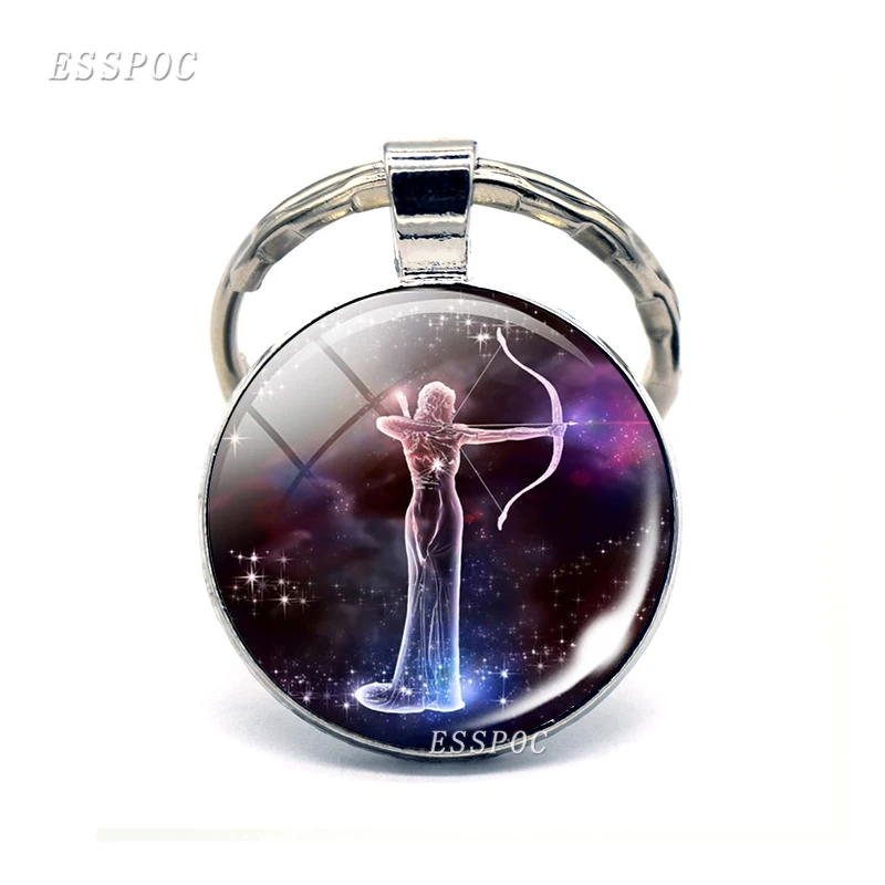 12 Constellation Keychain Zodiac Signs Glass Pendant Scorpio Sagittarius Capricorn Aquarius Alloy Keyring Jewelry Birthday Gifts - Цвет: Sagittarius