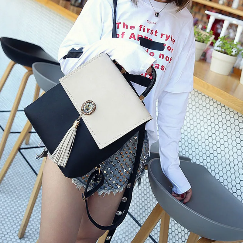 Women Backpack Tassel PU Leather Panelled Female Travel Backpacks Fashion Girl School Bag Mini Design Lady Daily Mochila BP0193 (14)