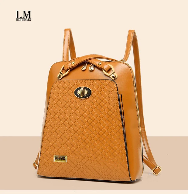 Famous Designer Black Leather Japanese Backpack Laptop Backpack Purse