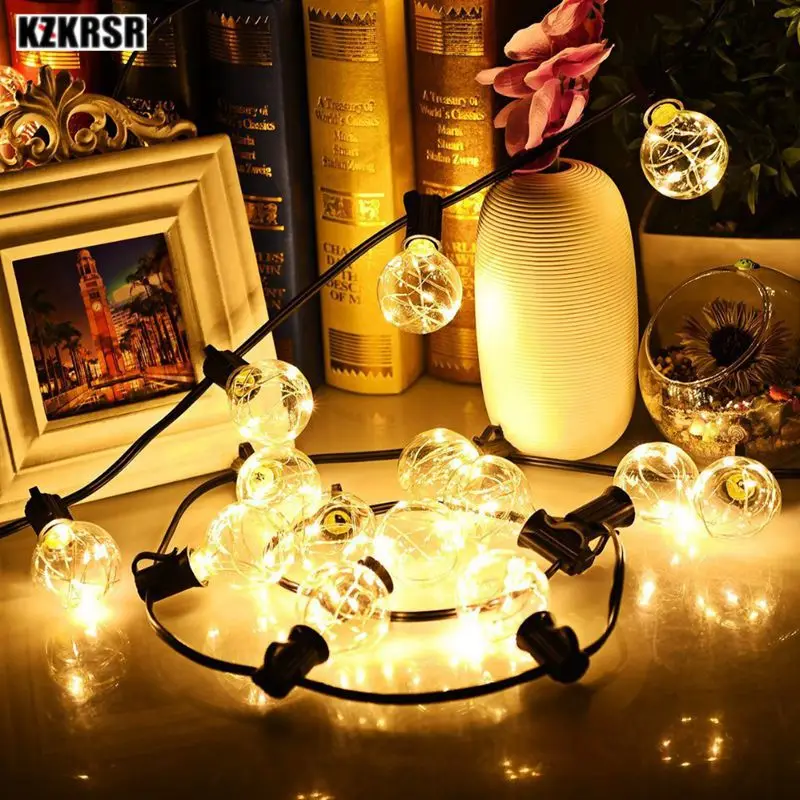 

KZKRSR G40 garland 8M 25 bulbs E12 base warm white bulb light string Christmas Wedding Party Decor Fairy Lamp Outdoor waterproof