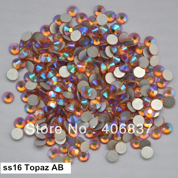 

Free Shipping! 1440pcs/Lot, ss16 (3.8-4.0mm) Topaz AB Flat Back Non Hotfix Glue On Nail Art Rhinestones