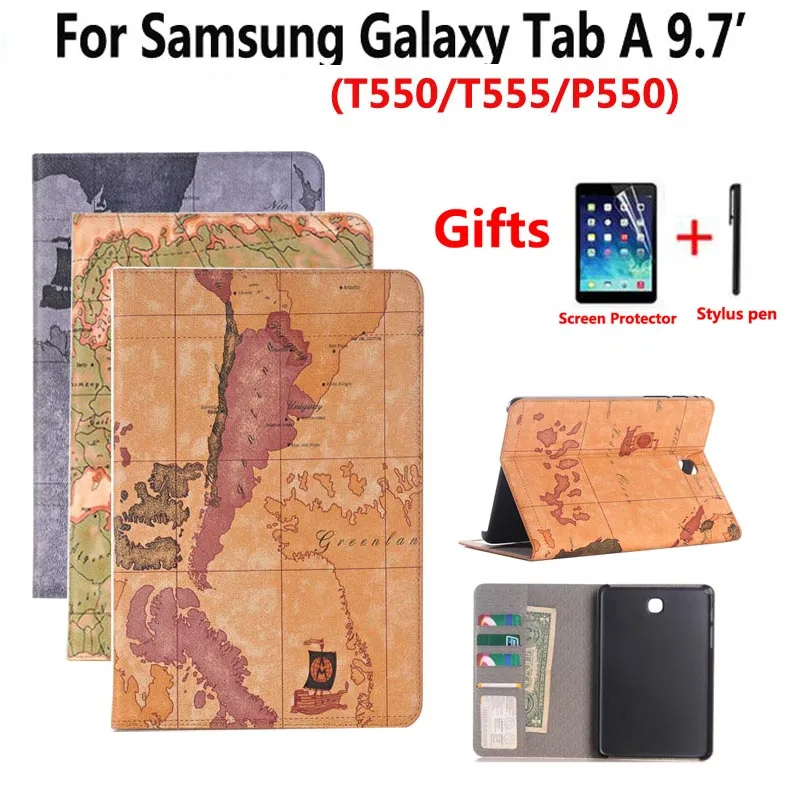 Кожаный чехол с картой для Samsung Galaxy Tab A 9 7 T550 T555 P550 P555 умный планшета тонкий флип