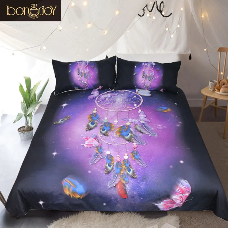 

Bonenjoy 2018 New Arrival Dreamcatcher Bedding Set Purple Butterfly Printed Twin Size Bed Cover Indian Style Double Duvet Covers