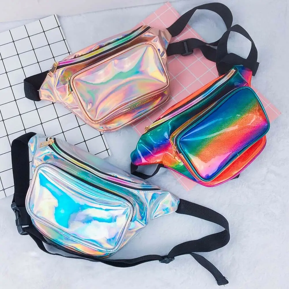 

Hot sale casual 8 Colors New Holographic Waist Bag For Women Laser Fanny Pack Belt Bag Bum Bag Unisex Banana Bags