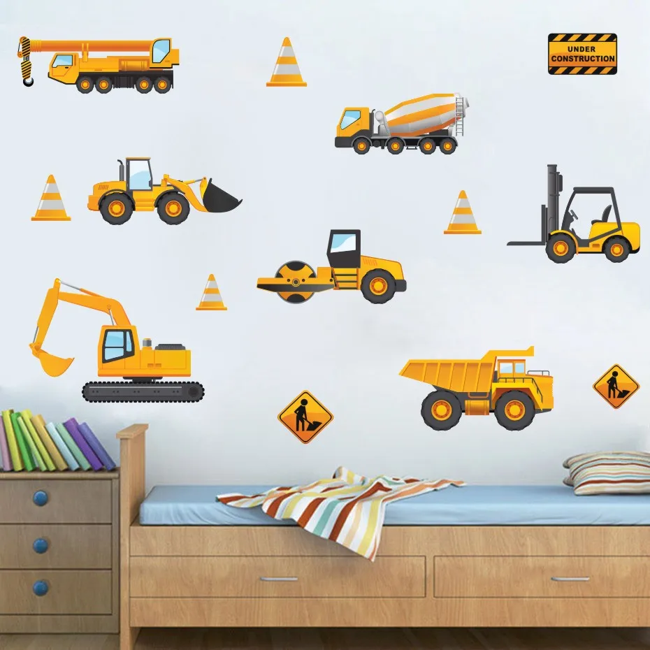 Милые транспортные игрушки DIY стикер стены тракторы грузовики автомобиль мультфильм Съемный стикер стены для детской комнаты мальчиков спальни