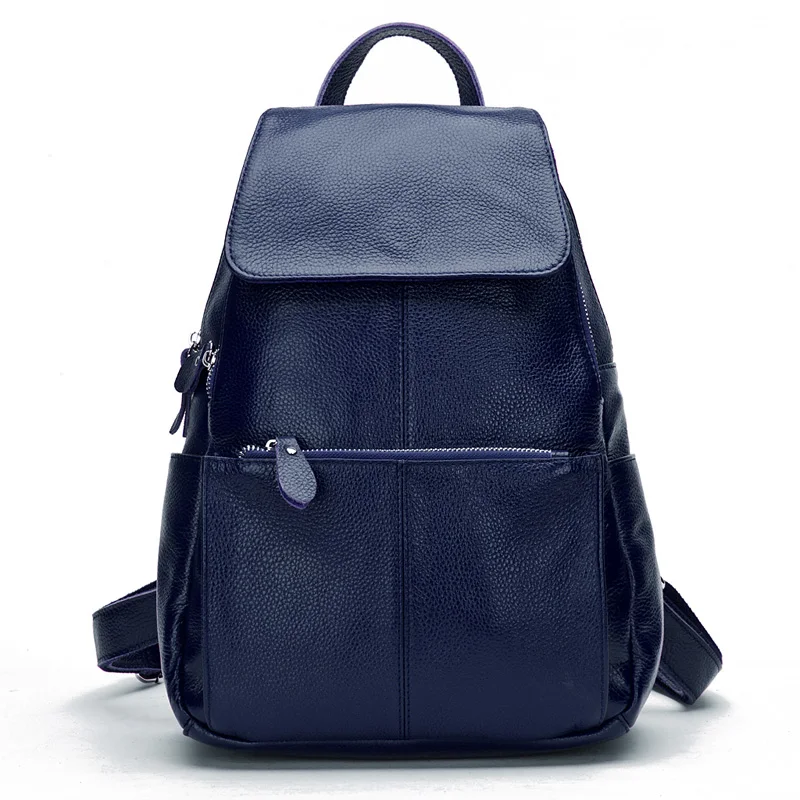 Zency модный большой женский рюкзак из мягкой натуральной кожи высокого качества А+ Дамская Повседневная дорожная сумка ранец школьная сумка книга - Цвет: Dark Blue