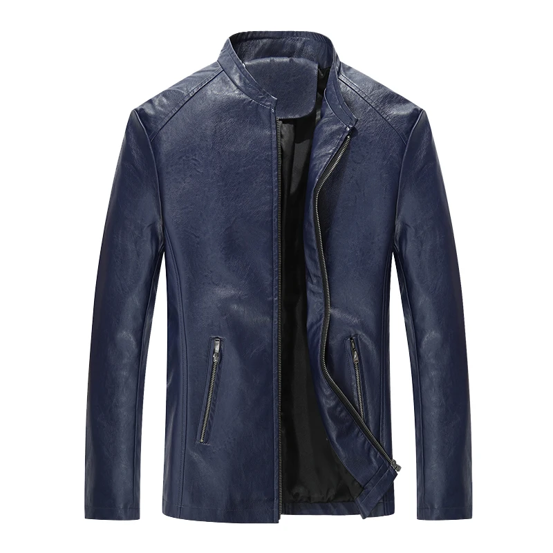  Men's leather jacket England solid color Slim leather artificial leather large size men's leather l