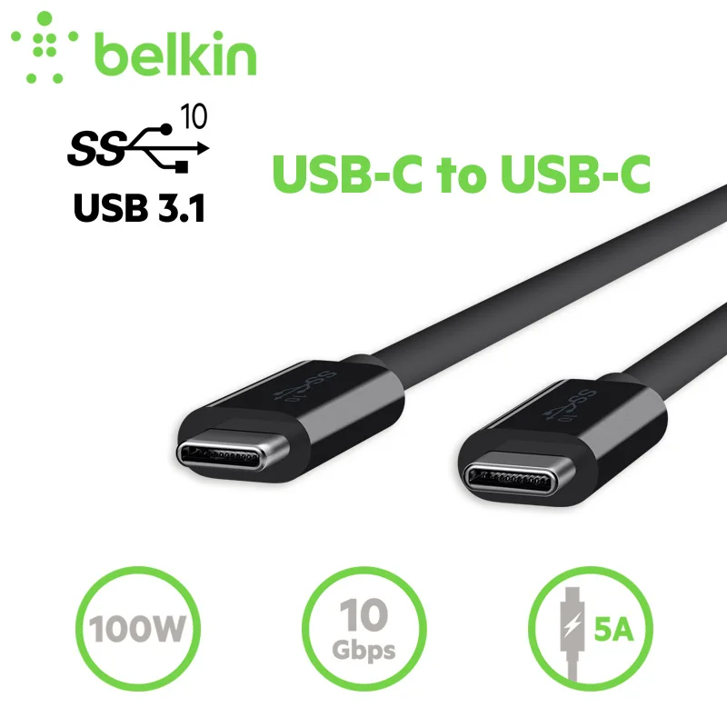 

Belkin Original USB3.1 Type-C to USB-C Charge Cable 10Gbps/5A/100W for MacBook Pro for Samsung S9 with Retail Package