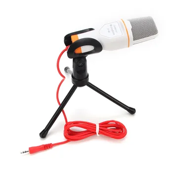 

3.5mm Audio Wired Stereo Condenser SF-666 Microphone With Holder Stand Clip For PC Chatting Singing Karaoke Laptop