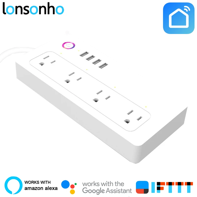 Lonsonho font b Wifi b font Smart Power Strip Surge Protector 4 AC Outlets 4 USB