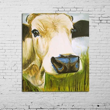 

100%Handpainted Modern Abstract Art Animal Oil Painting White Cow on Canvas Wall Pictures for Home Decoration Unframe