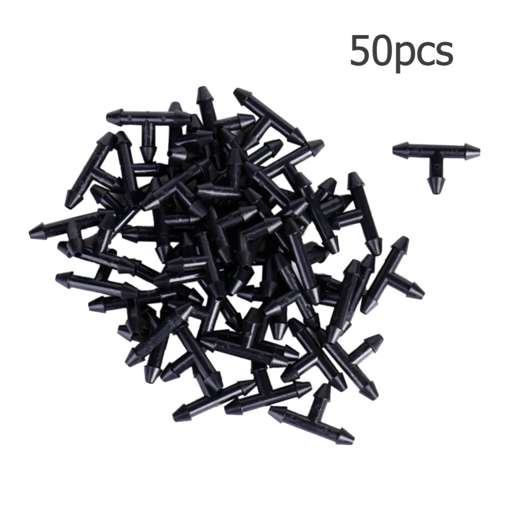 50Pcs 3/5mm Hose Sprinkler Irrigation 1/4 Inch Barb Tee Water Hose Connectors Pipe Hose Fitting Joiner Drip Irrigation System