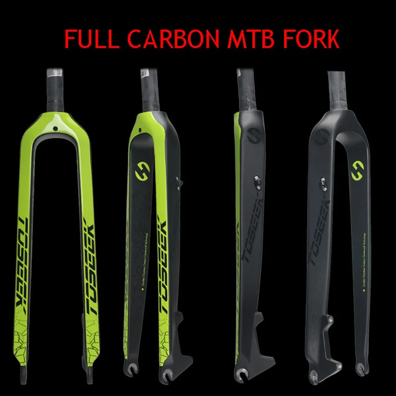 TOSEEK полностью углеродное волокно Велосипедная вилка MTB 2" /27,5"/2" дорожный горный велосипед вилка дисковый тормоз запчасти для велосипеда зеленый