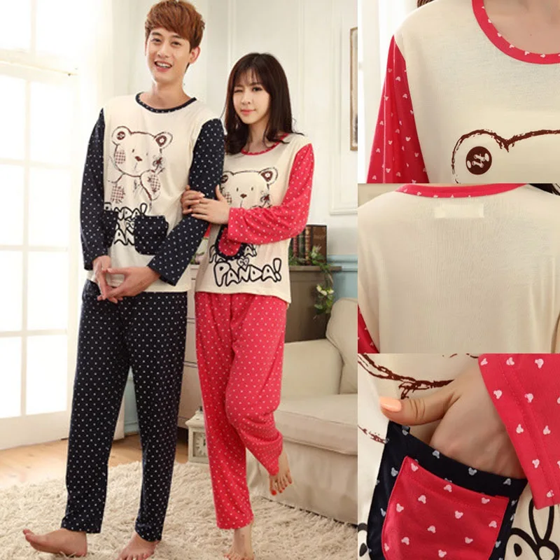 Пара пижам комплект осень весна хлопок ткань мультфильм женские пижамы размера плюс M-3XL с длинным рукавом пижамы для мужчин Lounge Pijama
