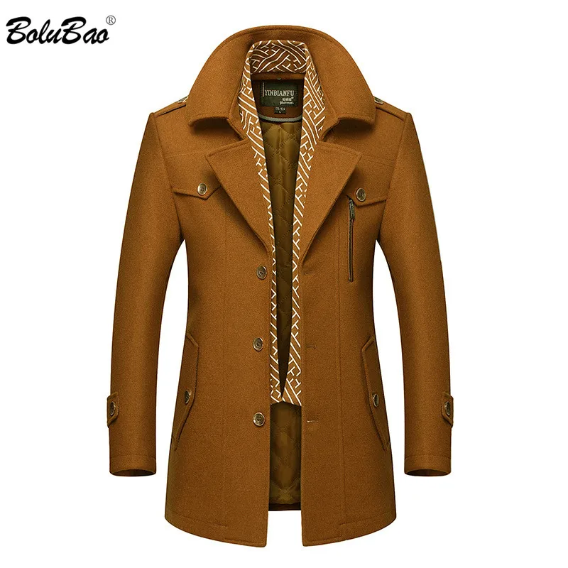 BOLUBAO Men Winter Wool Coat Men's Fashion Turn-down Collar Warm Thick Wool Blends Woolen Pea Coat Male Trench Coat Overcoat BOLUBAO Men Winter Wool Coat Men's Fashion Turn-down Collar Warm Thick Wool Blends Woolen Pea Coat Male Trench Coat Overcoat