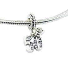 DIY подходит для браслетов Pandora амулеты 50 лет любви бусины 925 пробы-серебро-ювелирные изделия