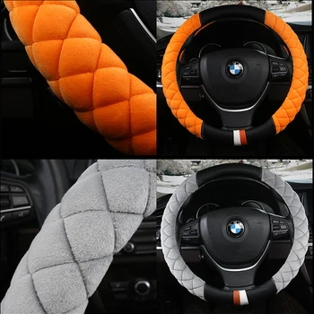 

New car steering wheel cover winter steering wheel cover plush Plaid fashion Short plush Keep warm Comfortable driving freeship