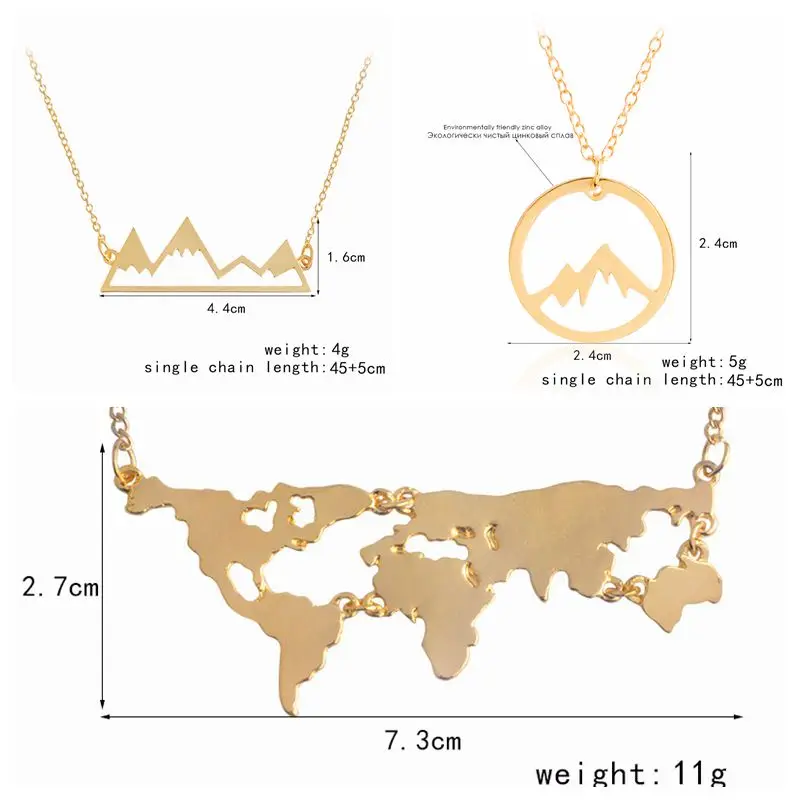 Qihe ювелирные изделия горный ожерелье карта мира ожерелье хребта ювелирных изделий туристы восхождение lover Подарки минималистский ювелирные изделия