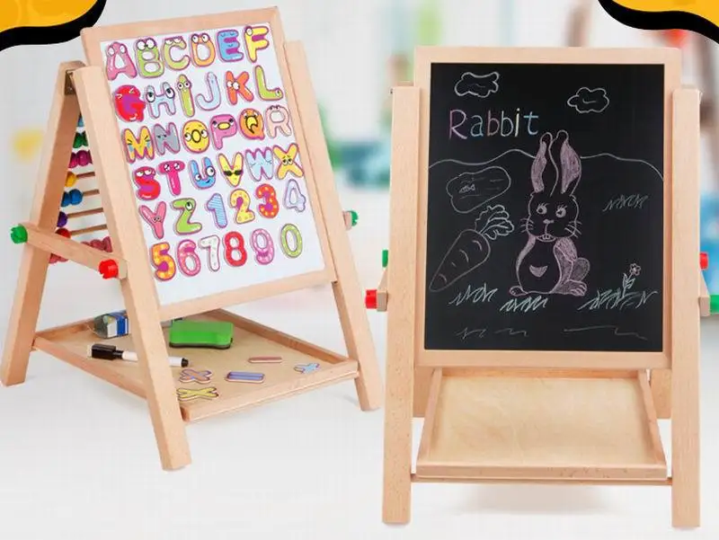 

New woooden toy 3-in-1 Blackboard, darwing board, magnetic board and beaded around toy baby toy Free shipping