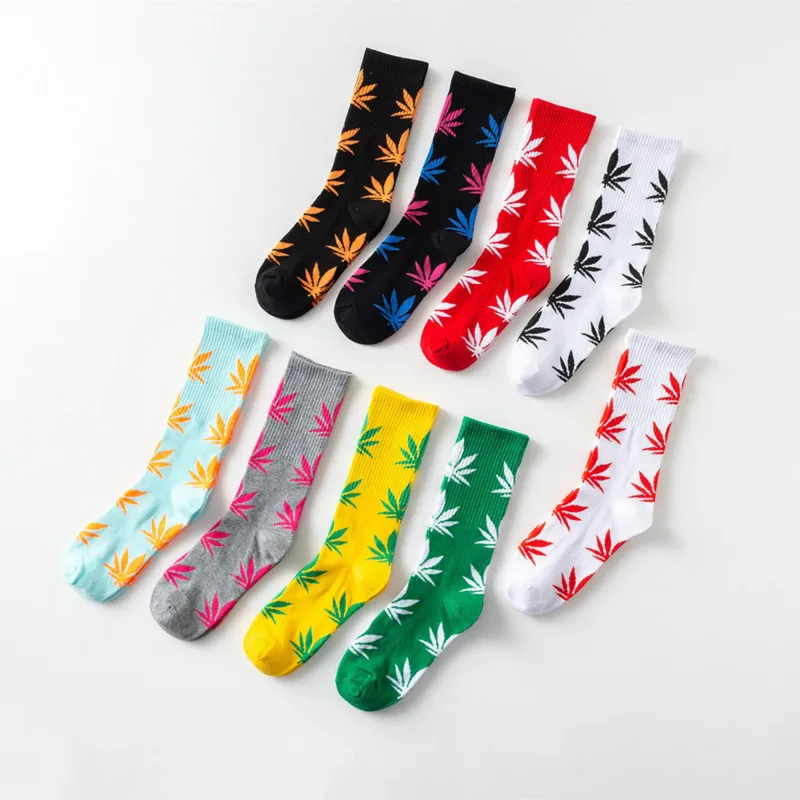 

Fashion 1Pair Comfortable High Quality Cotton Socks Maple Leaf Casual Long Weed Crew Socks Unisex Funny Sokken