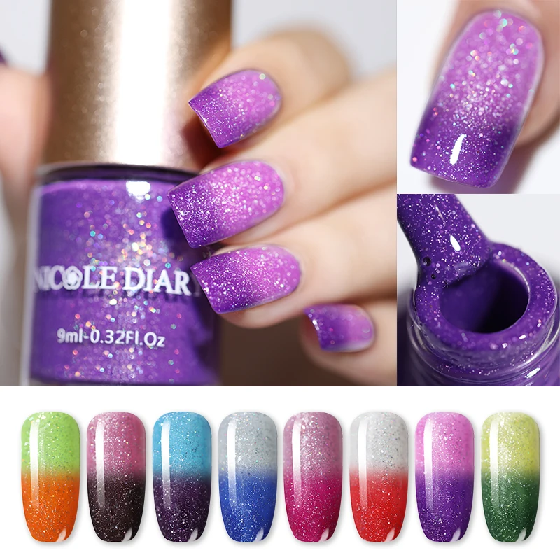 

NICOLE DIARY Nail Polish Water-based Temperature Changing Nail Color Polish Gradient Glitter Varnish Thermal Nail Polish Lacquer