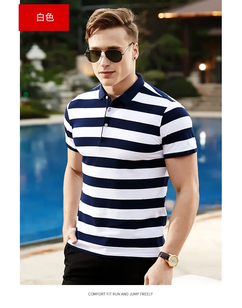 Striped Polo Men Summer Short Sleeve Quality Cotton Men Polos Male Brand Chinese Clothing Fast Dry Top Tees 2019 Spring New Red 09