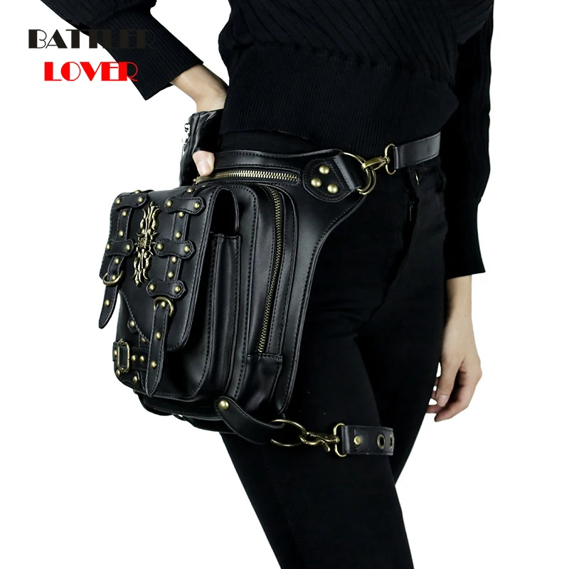 

Retro Black Steampunk Leg Bags Vintage Rivet Thigh Waist Bag Men Women Unisex Phone Crossbody Shoulder Packs Case Fanny Packs