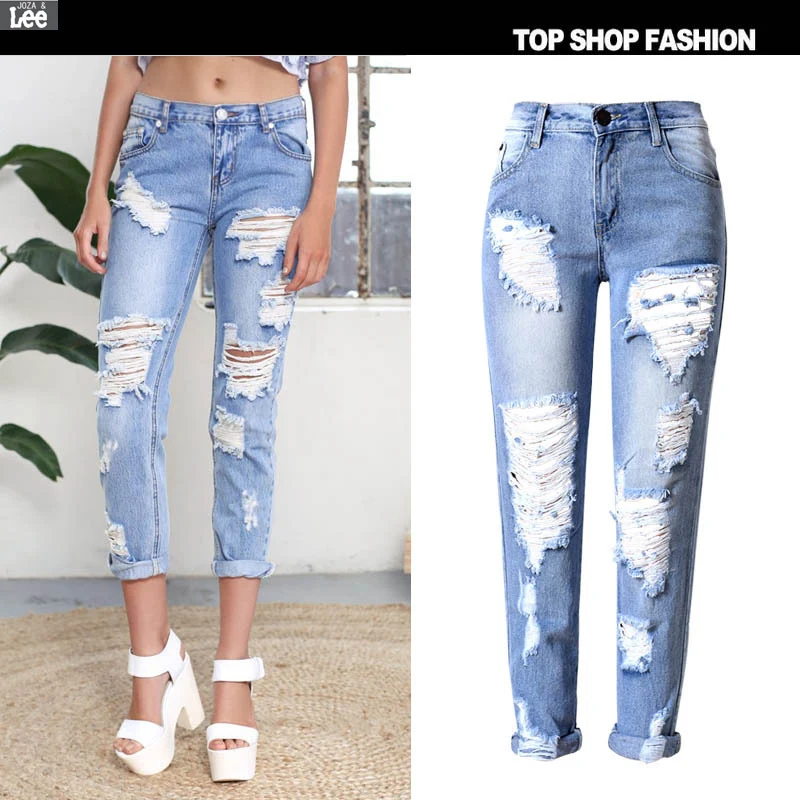 

High Waist Jeans Plus Size Cotton Light Zipper Fly 2016 New Arrival Casual Jeans Pants Women Pencil Trousers Hot Sales J130