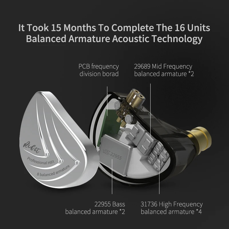 KZ AS16 16BA блоки сбалансированные арматура Hifi бас в ухо монитор наушники шумоподавления наушники для телефона