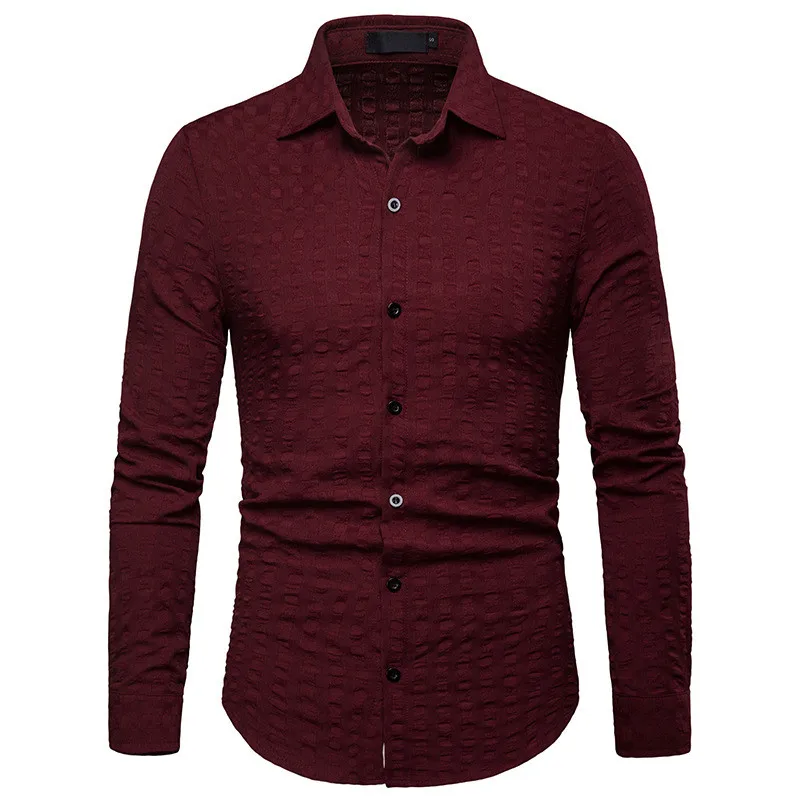 

Fashion Men Black Blue Red Plaid Business Shirts Men Casual Solid Color Lapel Bottoming Long-sleeved Loose Shirt Male Spring