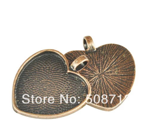 

Бесплатная доставка! 30 шт. 1 дюйм (25 мм) стеклянная подвеска в форме сердца, пустая подвеска, Подвесные лотки-античная медь