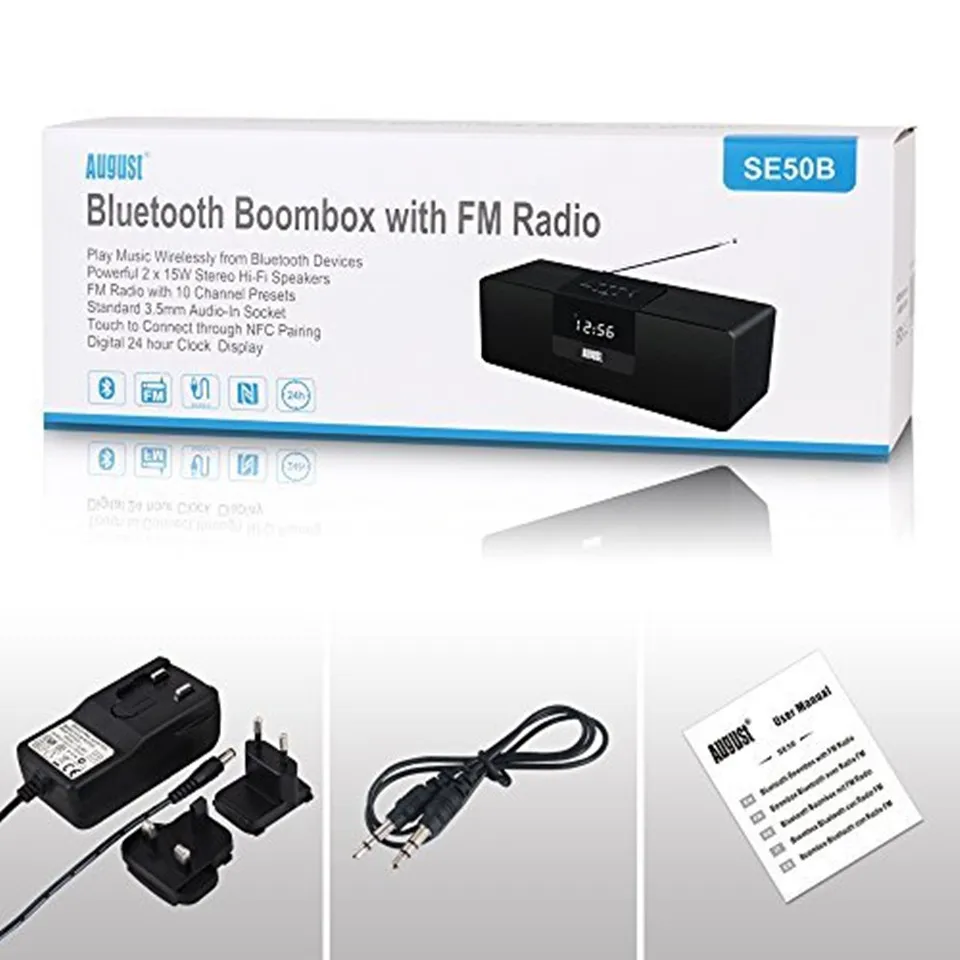 Домашняя беспроводная Bluetooth колонка August SE50 с FM-радио для смартфона, планшета, ноутбука