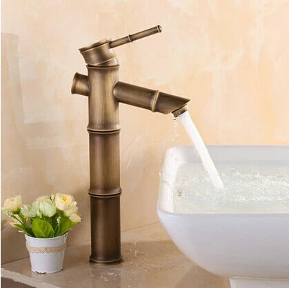 

Bamboo shape faucet Basin Mixer Taps Antique Brass Finished Hot and Cold Mixer Taps Deck Mounted basin tap torneira AF1034