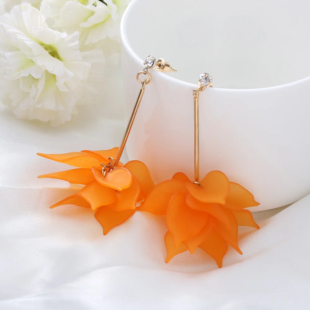 

1 Pair Elegant Women Crystal Rhinestone Flower Colorful Drop Long Dangle EarringsFashion Jewelry