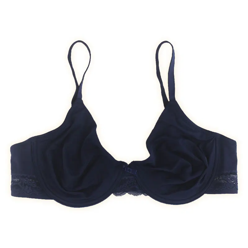 New Fashion Comfort Dark Blue Thin Lace Bow Underwire Sexy Bra for