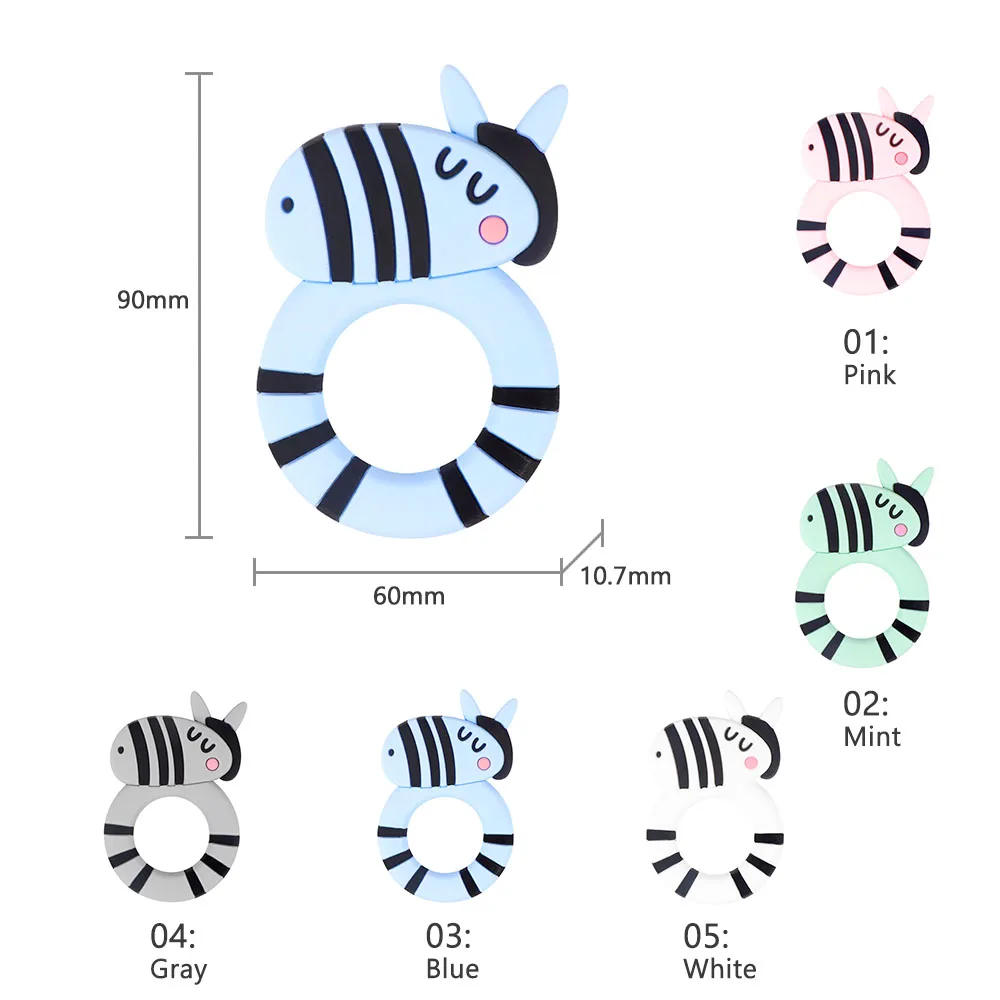 TYRY. HU 10 шт., силиконовый Прорезыватель для зубов, мультяшный коала, лиса, слон, динозавр, пищевая прорезыватель, прорезыватель, игрушка, сделай сам, подарки для детей, цепочка для соски - Цвет: YYY963-MIX-Zebra