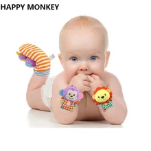 Happy Monkey 2pcs pair Animal Baby Socks Baby Rattle Toys Bed Bells For Newborn Infant Brinquedos