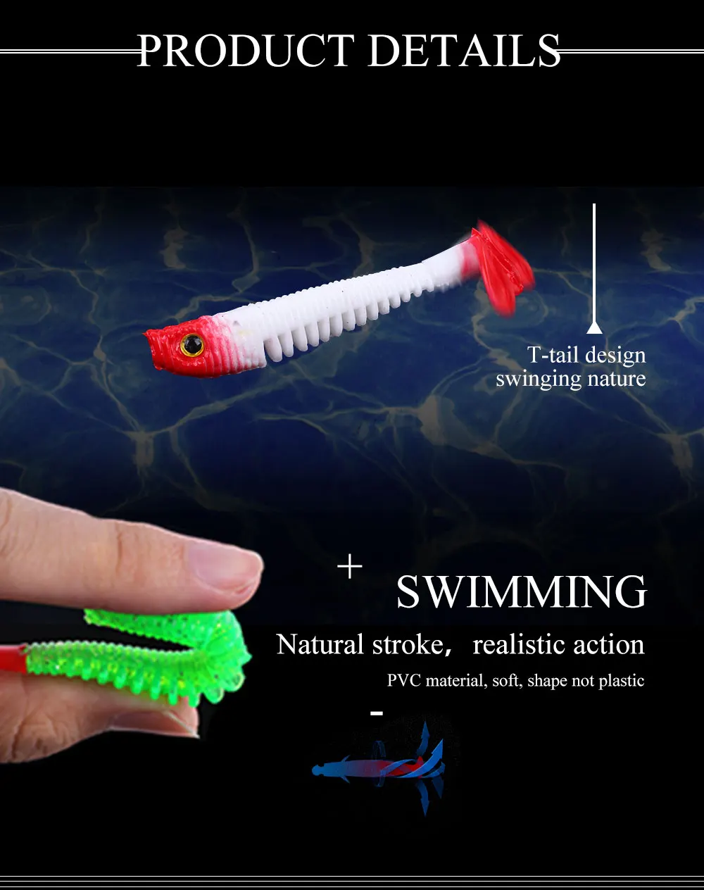 FTK 3D встряхивание рыбы мягкое тело рыболовные приманки-Воблеры 1 шт. легко плавать приманки мягкая силиконовая приманка искусственный Карп Мягкая приманка Т-хвост