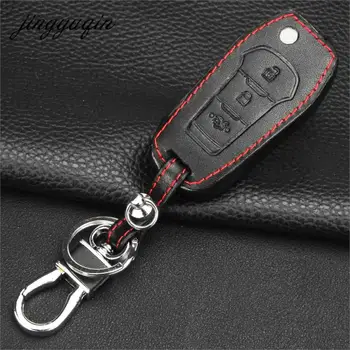 

jingyuqin Leather Cover Wallet Housing for Ford Mondeo (1.5T) EVEREST( 2015 2016 2017 ) Escort Flip Folding Car Key Fob Case