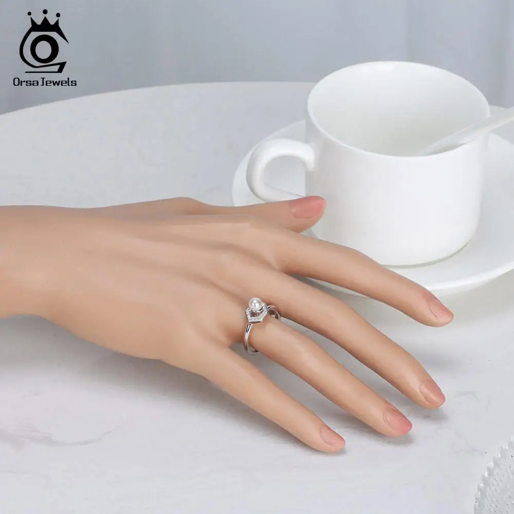 ORSA JEWELS искусственный жемчуг циркон женские кольца S925 пробы Настоящее серебро