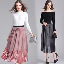 Эластичный пояс бархат элегантный осень-зима Для женщин плиссированная юбка Лоскутная Женская Праздничная обувь свободный низ Vestido Мода Основные Юбки для женщин