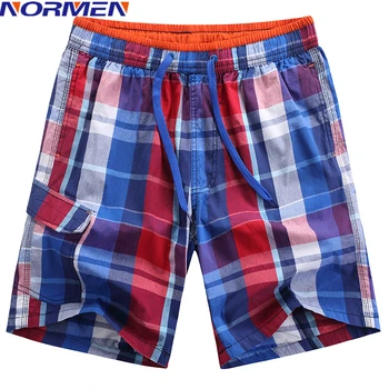 

NORMEN Men's Fashion Plaid Board Shorts Waterproof Fabric Short Pants For Man Swimwear
