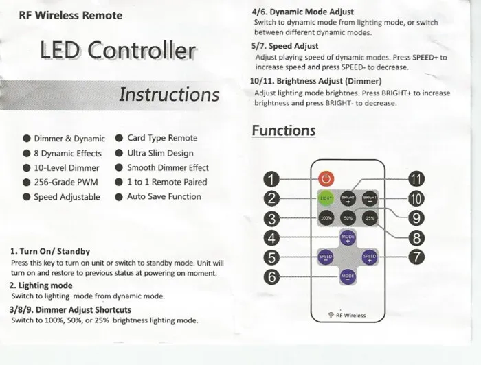 DC 5 ~ 12 В 11 Ключи РФ Пульт дистанционного управления Мини Диммер для LED один Цвет полосы