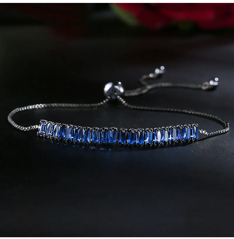 USTAR регулируемые браслеты с квадратными кристаллами для женщин AAA кубический цирконий черный цвет звено цепи браслет и ювелирный женский браслет
